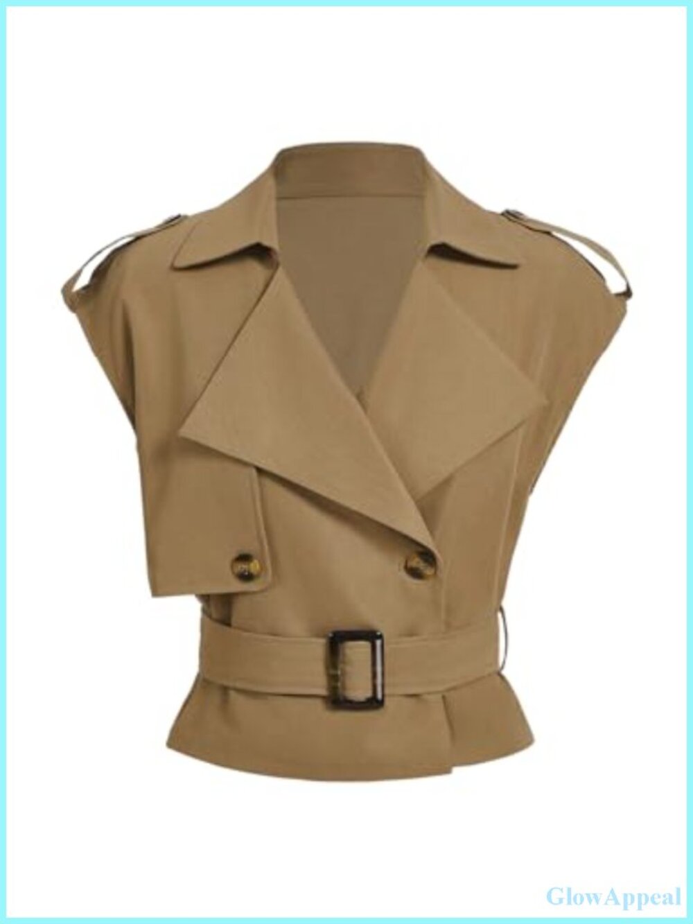Women's Cropped Trench Coat Sleeveless Belted Polyester Lightweight